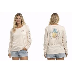 Salt Life Long Sleeve Shirt Sz L Pink Cotton Pineapple Paradise Coastal Surf EUC